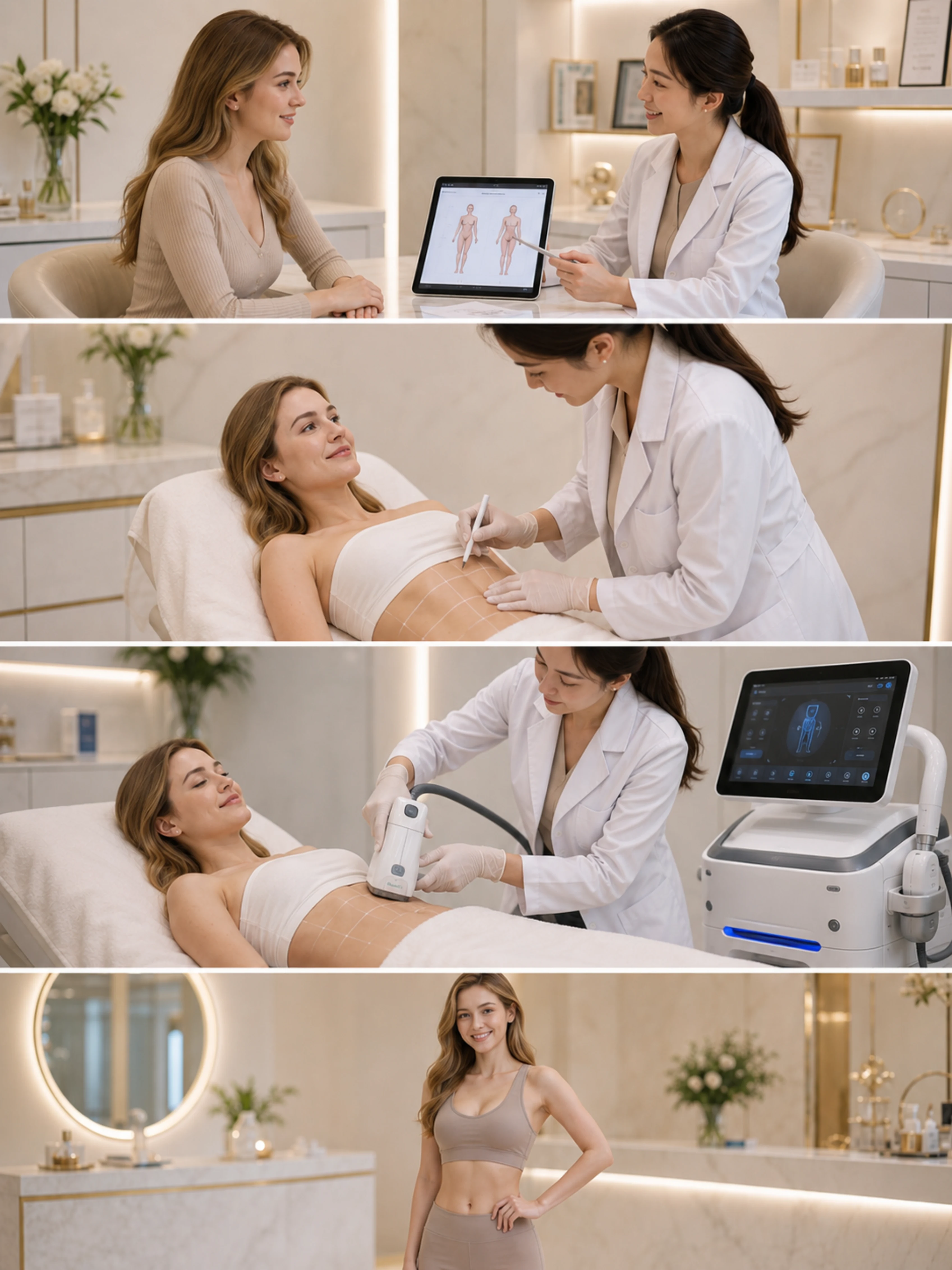 خطوات جلسة شد الجسم بتقنية الهايفو (hifu for Body Sculpting) في عيادتنا